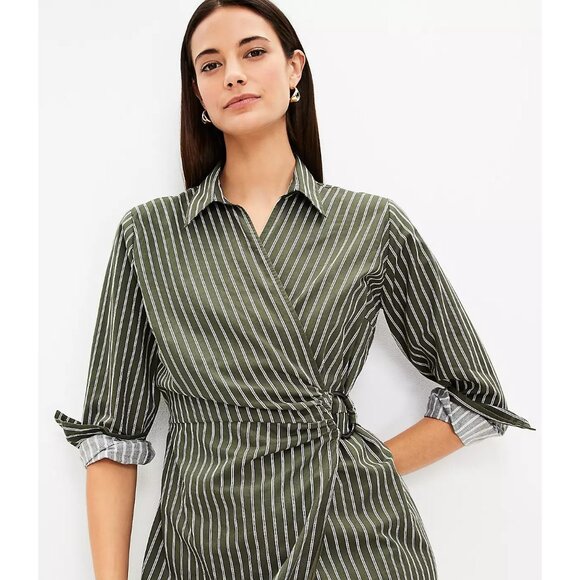 Ann Taylor LOFT Striped Wrap Shirtdress Dress 6 - Picture 2 of 4